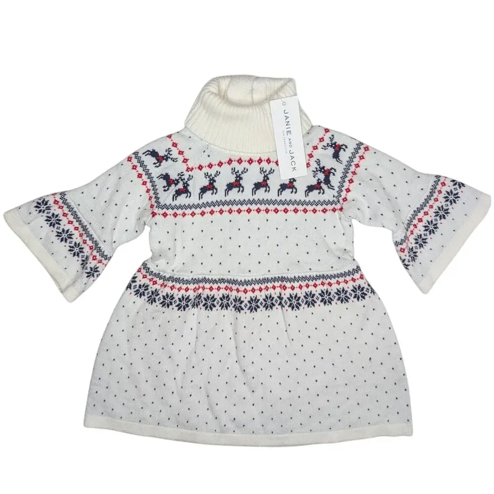 Janie and Jack Fair Isle Holiday Reindeer Sweater Dress - Picture 4 of 9